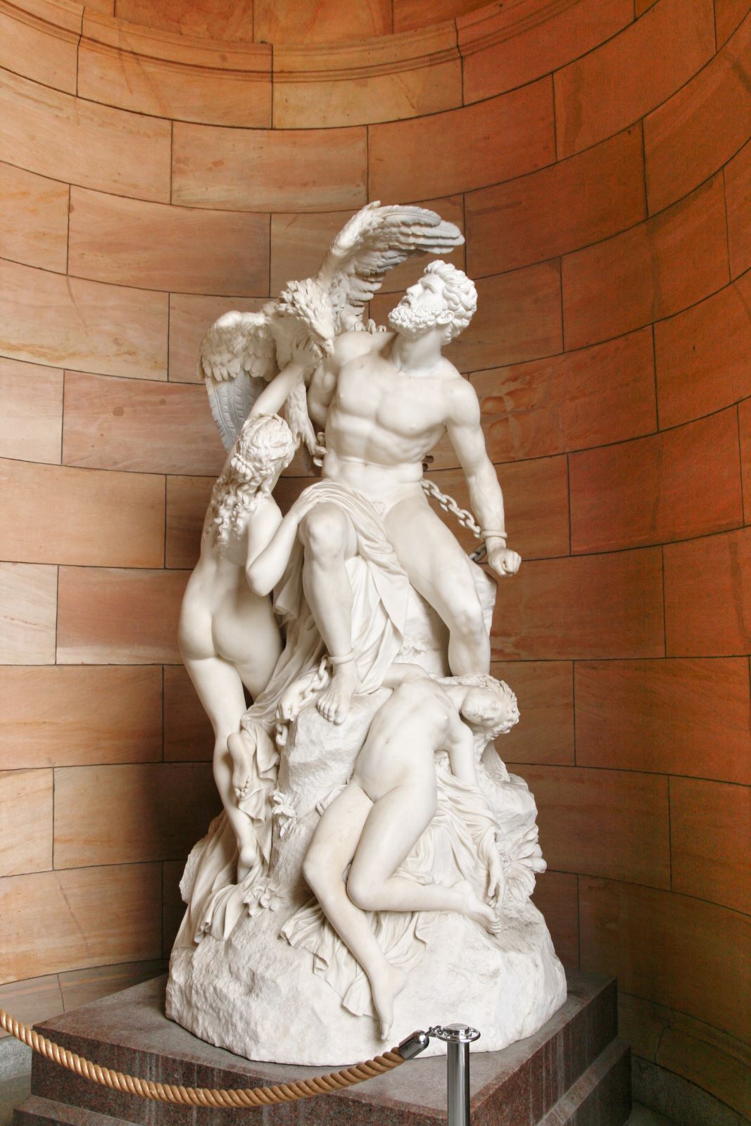 A statue of Prometheus in his eternal punishment.