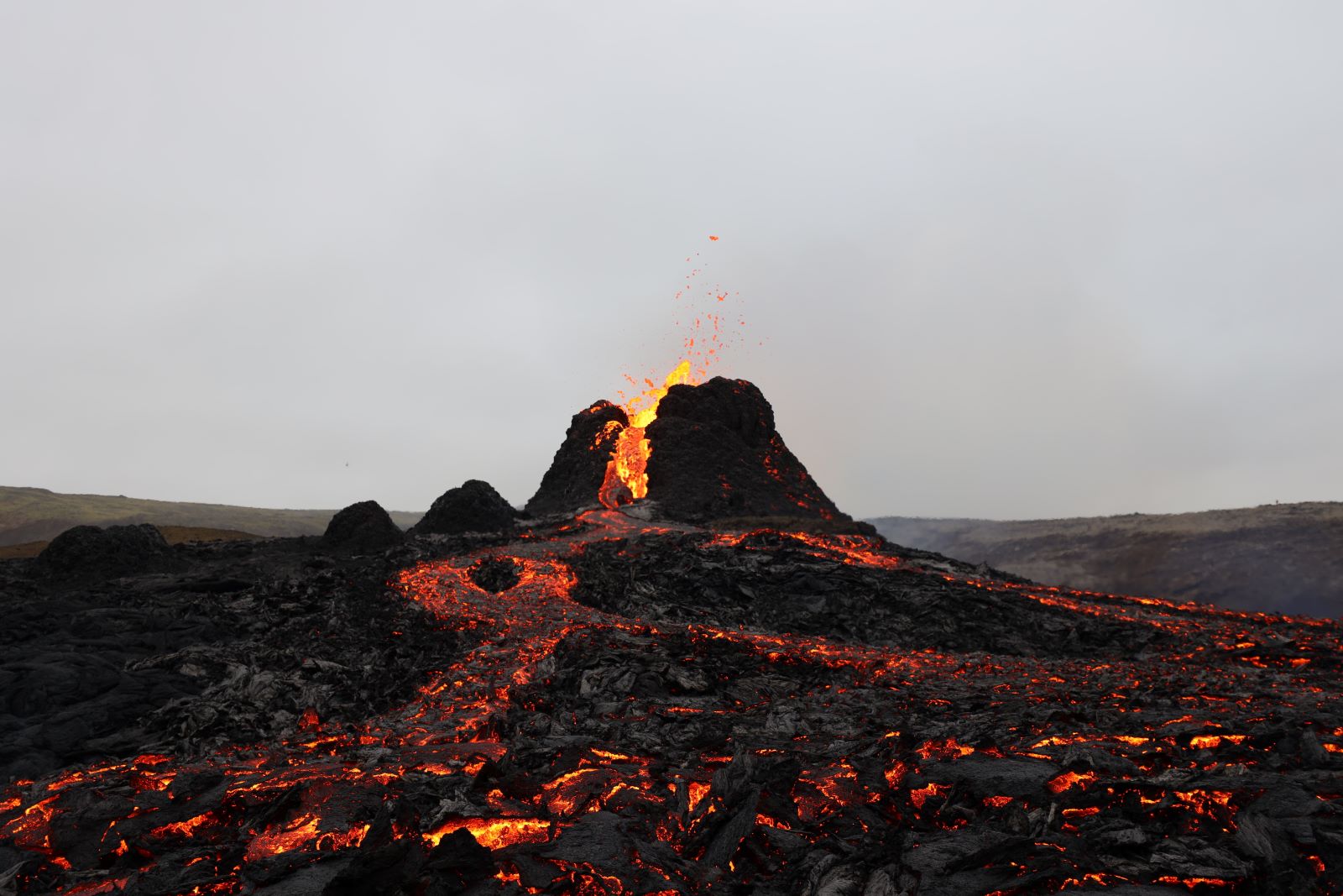 An erupting volcano.